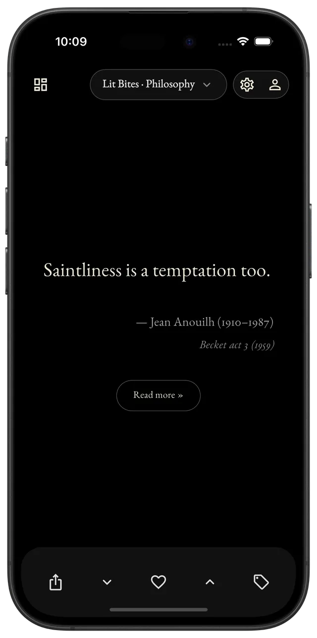 Literature Bites daily feed showing a line from Oscar Wilde.