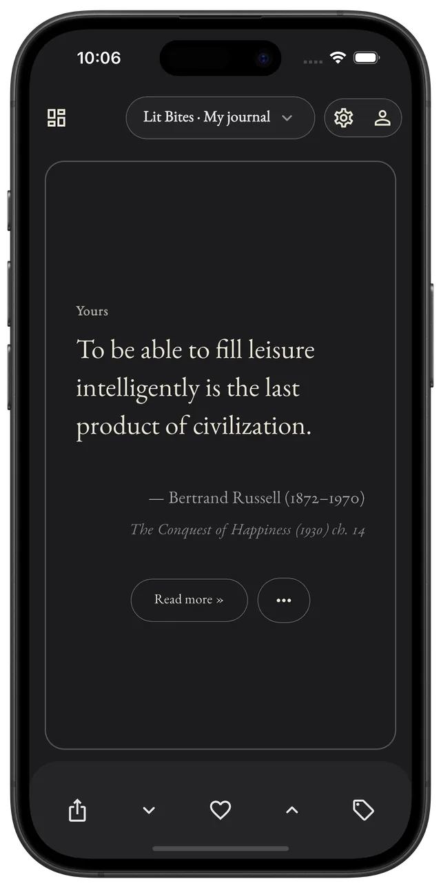 A saved entry in the journal: Bertrand Russell, The Conquest of Happiness.